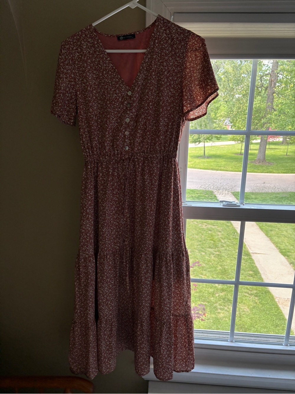 Women’s Brown Floral Button-Front Midi Dress